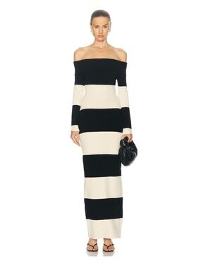NWT Posse Theo Ots Off The Shoulder Dress in Cream & Black
